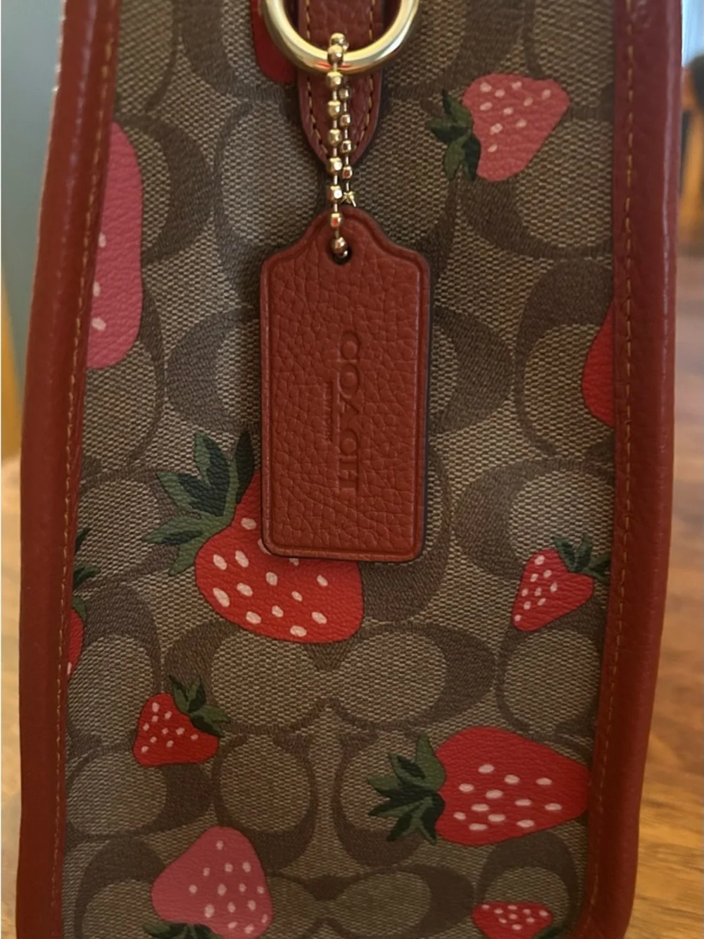 COACH Dempsey Tote 22 in Signature Canvas Wild Strawberry Print No Strap - Picture 2 of 10